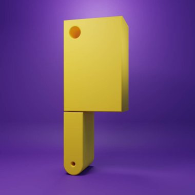 Sarı Et Helikopteri simgesi mor arkaplanda izole edildi. Et için mutfak bıçağı. Kasap bıçağı. Minimalizm kavramı. 3 Boyutlu resimleme.