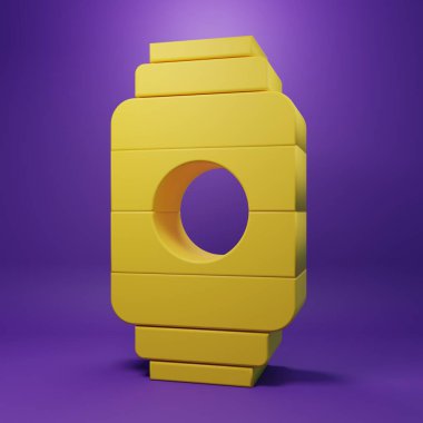 Sarı Japon kağıt fener ikonu, mor arkaplanda izole edilmiş. Minimalizm kavramı. 3 Boyutlu resimleme.