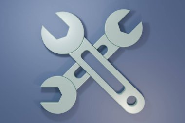 Gri İngiliz anahtarı simgesi mor-mavi arkaplanda izole edildi. Anahtar simgesi. Minimalizm kavramı. 3 Boyutlu resimleme.