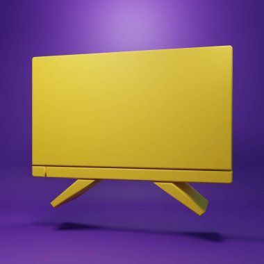 Sarı Akıllı TV simgesi mor arkaplanda izole edildi. Televizyon tabelası. Minimalizm kavramı. 3 Boyutlu resimleme.