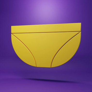 Sarı iç çamaşırı simgesi mor arkaplanda izole edilmiş. Minimalizm kavramı. 3 Boyutlu resimleme.