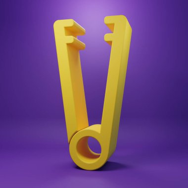 Sarı Et maşası simgesi mor arkaplanda izole edilmiş. Barbekü maşası imzası. Barbekü ve ızgara aleti. Minimalizm kavramı. 3 Boyutlu resimleme.