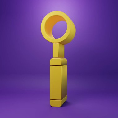 Sarı Diş Teftişi ayna simgesi mor arkaplanda izole edildi. Diş muayenesi. Minimalizm kavramı. 3 Boyutlu resimleme.