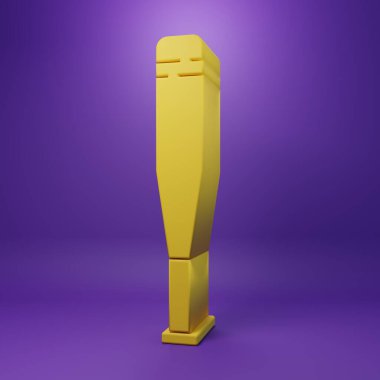 Sarı Beyzbol sopası simgesi mor arkaplanda izole edilmiş. Minimalizm kavramı. 3 Boyutlu resimleme.