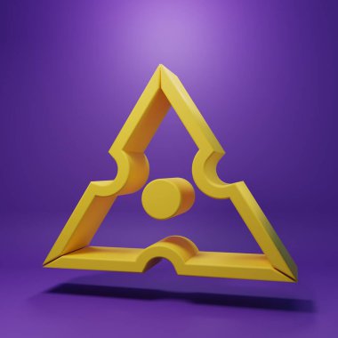 Sarı Japon ninja shuriken simgesi mor arkaplanda izole edildi. Minimalizm kavramı. 3 Boyutlu resimleme.