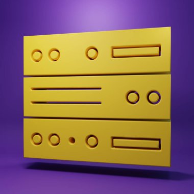 Sarı Sunucu, Data, Web sunucu simgesi mor arkaplanda izole edildi. Minimalizm kavramı. 3 Boyutlu resimleme.