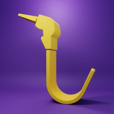 Sarı benzin pompası başlık simgesi mor arka planda izole edildi. Yakıt pompası istasyonu. Yakıt ikmal tabelası. Benzin istasyonu ikonu. Minimalizm kavramı. 3 Boyutlu resimleme.