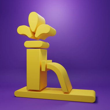 Sarı yağ pompası ya da pompa ikonu mor arka planda izole edilmiş. Petrol platformu. Minimalizm kavramı. 3 Boyutlu resimleme.