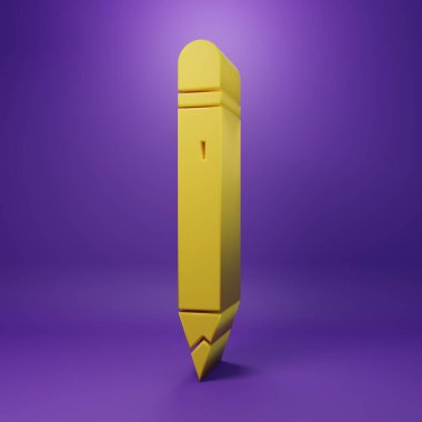 Mor arkaplanda izole edilmiş silgi simgesine sahip sarı kalem. Çizim ve eğitim araçları. Okul sembolü. Minimalizm kavramı. 3 Boyutlu resimleme.