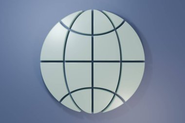 Gri Küresel teknoloji veya sosyal ağ simgesi mor-mavi arka planda izole edildi. Minimalizm kavramı. 3 Boyutlu resimleme.