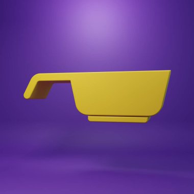 Sarı kızartma tavası simgesi mor arkaplanda izole edildi. Kızartma veya kızartma gıda sembolü. Minimalizm kavramı. 3 Boyutlu resimleme.