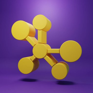 Sarı Molekül simgesi mor arkaplanda izole edildi. Kimya moleküllerinin yapısı, fen öğretmenlerinin yenilikçi eğitim posteri. Minimalizm kavramı. 3 Boyutlu resimleme.