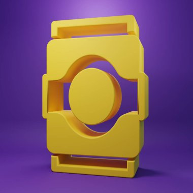 Sarı Soda kutusu simgesi mor arkaplanda izole edilmiş. Minimalizm kavramı. 3 Boyutlu resimleme .