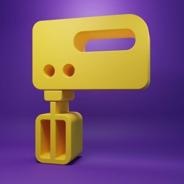 Sarı Elektrik Karıştırıcı simgesi mor arkaplanda izole edildi. Mutfak blenderi. Minimalizm kavramı. 3 Boyutlu resimleme .