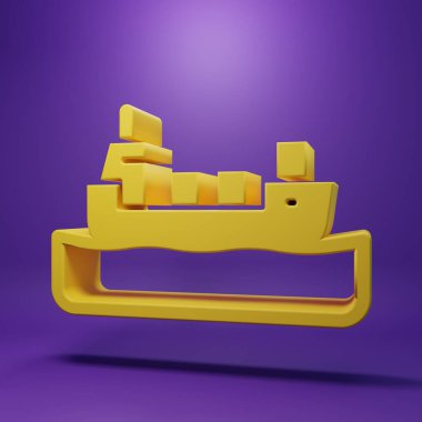 Sarı petrol tankeri ikonu mor arka planda izole edildi. Minimalizm kavramı. 3 Boyutlu resimleme .