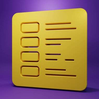 Sarı işletme finans raporu ikonu mor arka planda izole edildi. Denetim ve analiz, belge, plan sembolü. Minimalizm kavramı. 3 Boyutlu resimleme .
