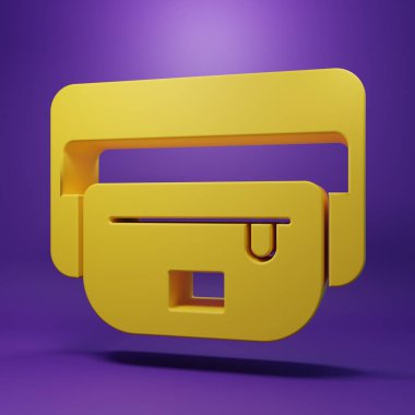 Mor arka planda izole edilmiş muz ikonu sarı bel çantası. Minimalizm kavramı. 3 Boyutlu resimleme .