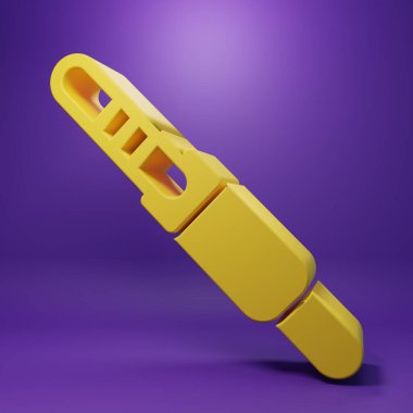 Sarı Ses Jack simgesi mor arkaplanda izole edildi. Bağlantı ses ekipmanları için ses kablosu. Fiş kablosu. Müzik aleti. Minimalizm kavramı. 3 Boyutlu resimleme .