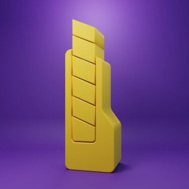 Sarı Kırtasiye bıçak ikonu mor arkaplanda izole edilmiş. Ofis kâğıt kesicisi. Minimalizm kavramı. 3 Boyutlu resimleme .