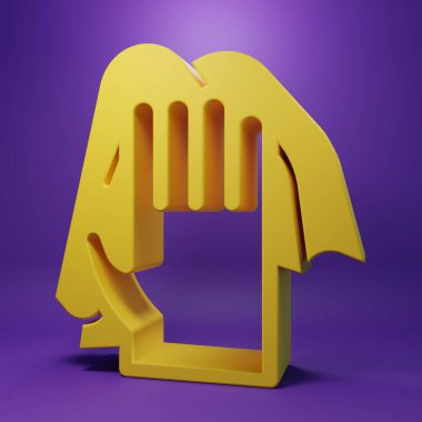 Sarı Temizlik servisi simgesi mor arkaplanda izole edildi. Lateks el koruması işareti. Ev işi temizlik ekipmanları sembolü. Minimalizm kavramı. 3 Boyutlu resimleme .