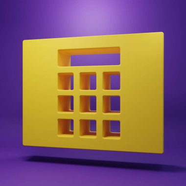 Sarı Parola koruması ve mor arka planda izole edilmiş güvenlik erişim simgesi. Güvenlik, güvenlik, koruma, gizlilik kavramı. Minimalizm kavramı. 3 Boyutlu resimleme .