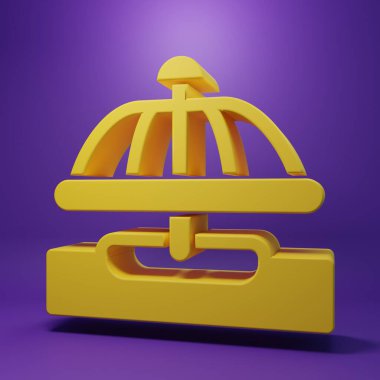 Sarı Cazibe Atlıkarınca simgesi mor arkaplanda izole edilmiş. Eğlence parkı. Çocuklar için eğlence parkı, eğlence parkı. Minimalizm kavramı. 3 Boyutlu resimleme .