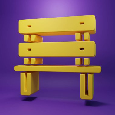 Sarı Benç simgesi mor arkaplanda izole edilmiş. Minimalizm kavramı. 3 Boyutlu resimleme .