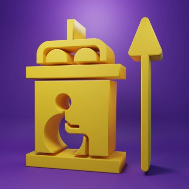 Pasifleştirilmiş simge için sarı asansör mor arkaplanda izole edildi. Minimalizm kavramı. 3 Boyutlu resimleme .