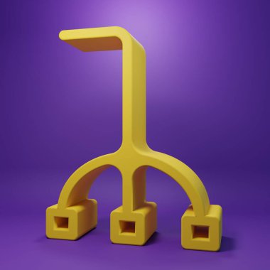 Sarı Yürüyen baston ikonu mor arka planda izole edilmiş. Minimalizm kavramı. 3 Boyutlu resimleme .