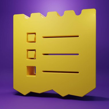 Sarı Alışveriş Listesi simgesi mor arkaplanda izole edildi. Minimalizm kavramı. 3 Boyutlu resimleme.