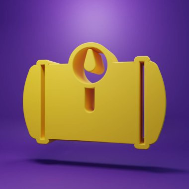 Mor arkaplanda izole edilmiş araç simgesi için sarı benzin deposu. Benzin depoları arabaya monte edilir. Minimalizm kavramı. 3 Boyutlu resimleme.