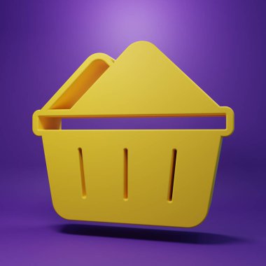 Sarı plastik leğen pembe zemin üzerinde sabun köpüğü simgesi izole edilmiş. Sulu kase. Çamaşır yıkama, temizlik malzemeleri. Minimalizm kavramı. 3 Boyutlu resimleme.