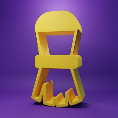 Sarı tıraş fırçası simgesi mor arkaplanda izole edildi. Berber dükkanı sembolü. Minimalizm kavramı. 3 Boyutlu resimleme.