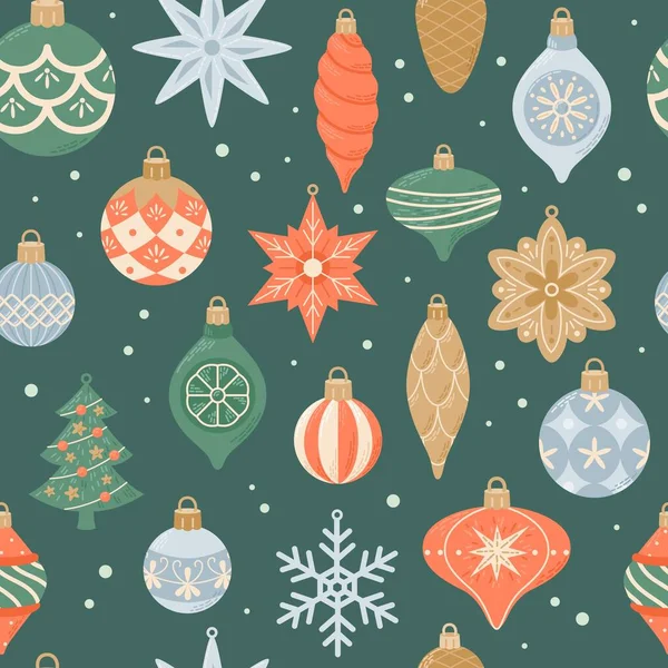 Καλά Χριστούγεννα Απρόσκοπτη Μοτίβο Χαριτωμένο Vintage Κρέμονται Διακοσμήσεις Εικονογράφηση Διάνυσμα — Διανυσματικό Αρχείο