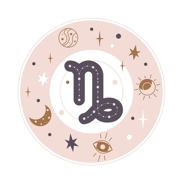Capricorn Horoscope Sign Vector Zodiac Astrology Element Esoteric Symbol Logo — ストックベクタ