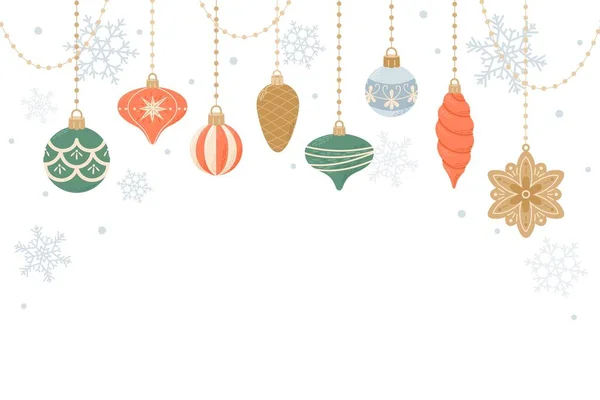 Roztomilé Závěsné Dekorace Vánoční Šablona Pro Pohlednice Banner Vektorová Ilustrace — Stockový vektor