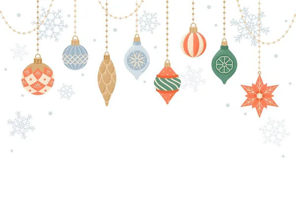 Aranyos Akasztás Dekoráció Karácsonyi Sablon Kártya Banner Vektor Illusztráció Lapos — Stock Vector