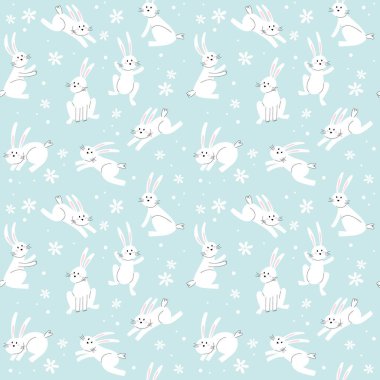 Easter bunny trendy pattern. Minimalist holiday characters, stylized rabbits, vector illustration background