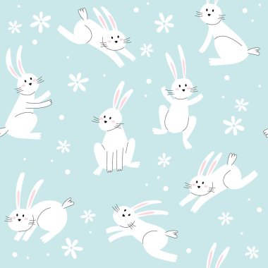 Easter bunny trendy pattern. Minimalist holiday characters, stylized rabbits, vector illustration background