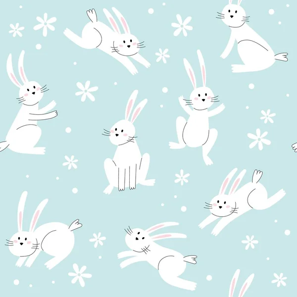 Easter Bunny Trendy Pattern Minimalist Holiday Characters Stylized Rabbits Vector — Stock Vector