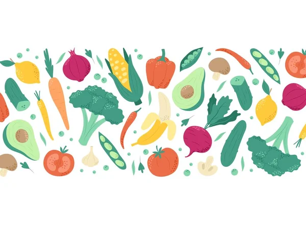 水果和蔬菜 一组健康的素食或素食 手绘矢量插图流行的简约风格 — 图库矢量图片