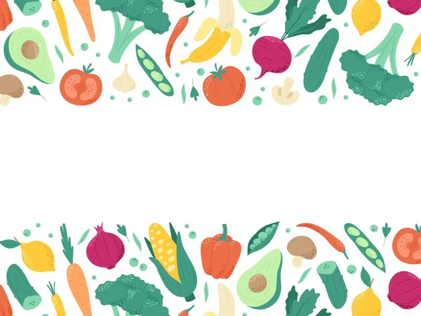 水果和蔬菜 一组健康的素食或素食 手绘矢量图解复制空间 — 图库矢量图片