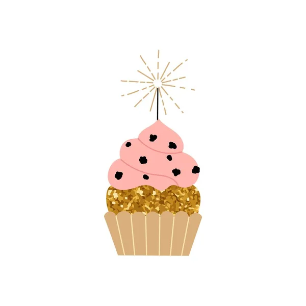 Cupcake Festif Avec Bougie Anniversaire Mariage Anniversaire Illustration Vectorielle Élégante — Image vectorielle
