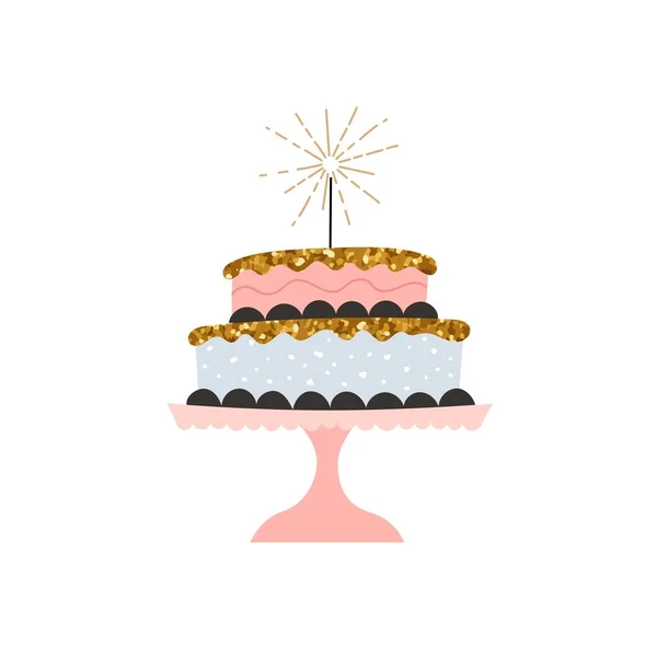 Pastel Festivo Con Vela Cumpleaños Boda Aniversario Elegante Ilustración Vectorial — Vector de stock