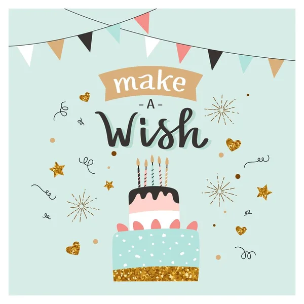 Machen Sie Eine Geburtstagskarte Mit Kuchen Und Kalligrafie Nette Und — Stockvektor