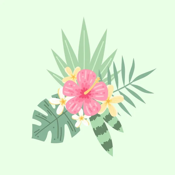Zomer Bloemen Bladeren Met Hand Getekend Kleurrijke Trendy Vector Illustratie — Stockvector