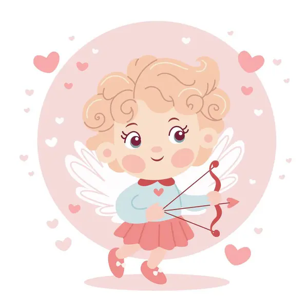 Lindo Bebé Cupido Personaje Con Arco Día San Valentín Colores — Archivo Imágenes Vectoriales