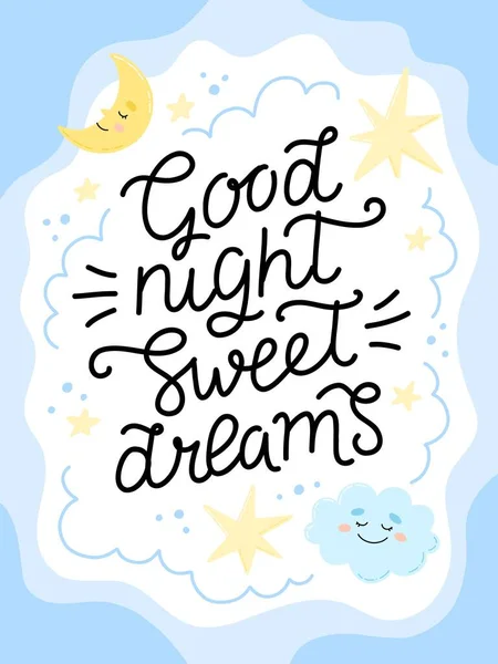 Gute Nacht Süße Träume Plakat Oder Kartenvorlage Mit Handgezeichnetem Kalligrafie — Stockvektor