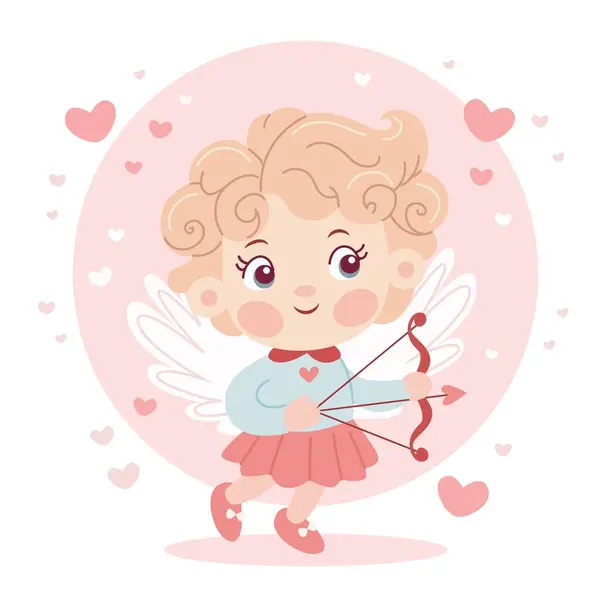 Mignon Bébé Personnage Cupidon Avec Arc Saint Valentin Couleurs Pastel — Image vectorielle