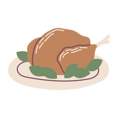 Şükran Günü hindisi, güzel el yapımı mevsimlik nesneler. Vektör illüstrasyonu düz biçimi